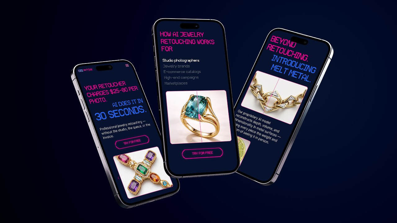 OIS.Pink website for AI jewelry retouching